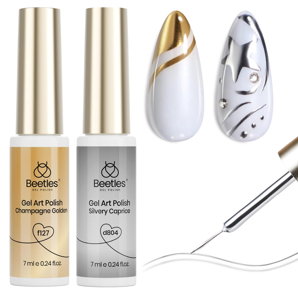 Beetles Metallic Gel Liner Set – Gold & Silver Chrome Nail Art Polish (2pc)