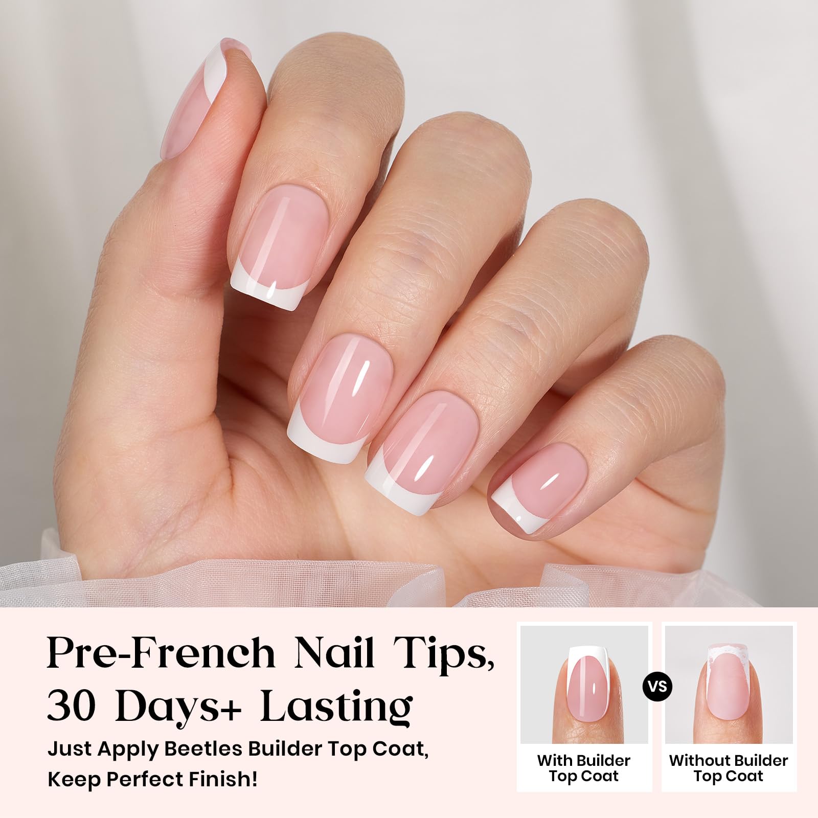 Beetles X Press Plus Gel Nails Kit – Peach French & Pink Extra Short Square Tips (210 Pcs All-in-One)