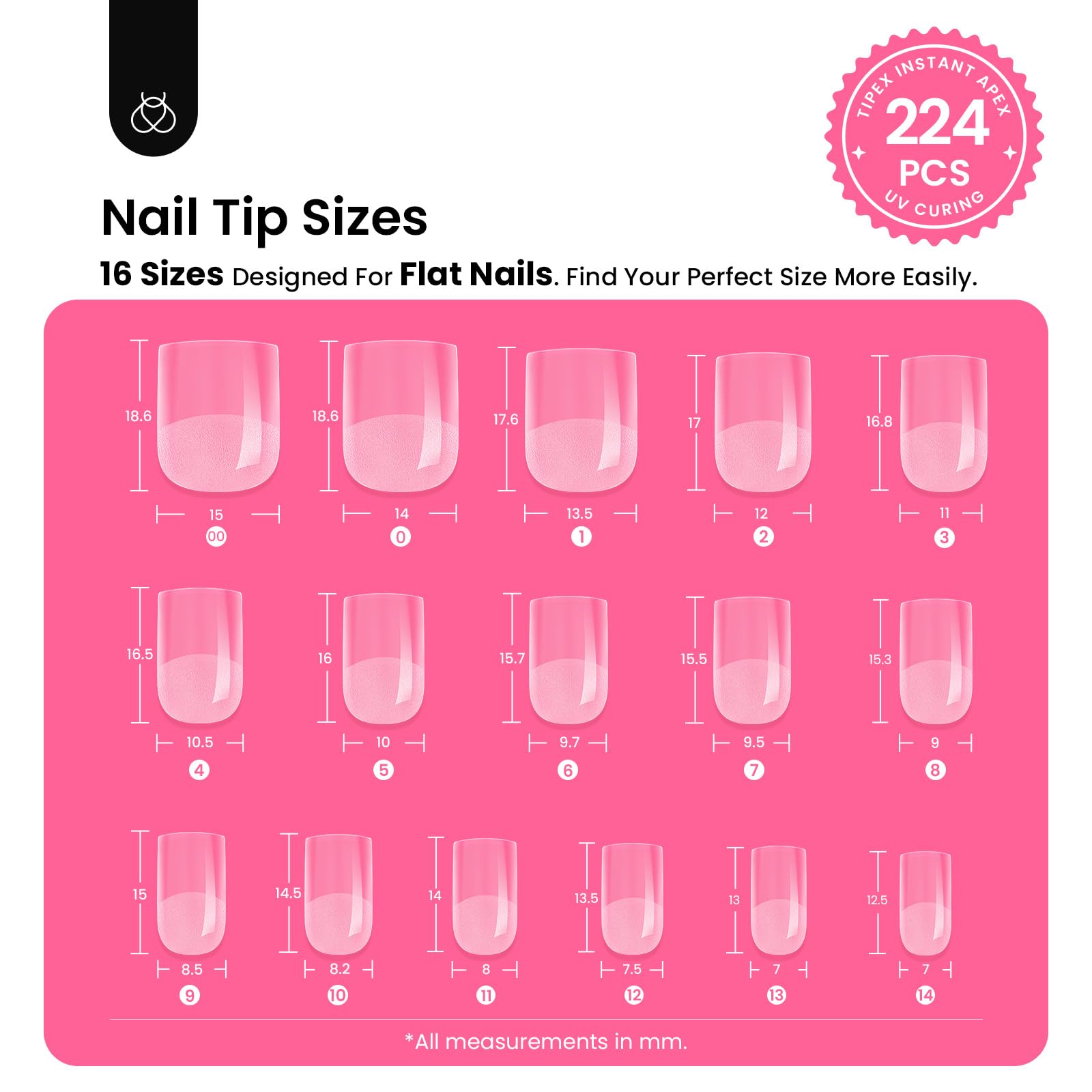 Beetles Tipex Gel Nail Kit Extra Short Square — 224 Tips, Glue & Mini UV Lamp