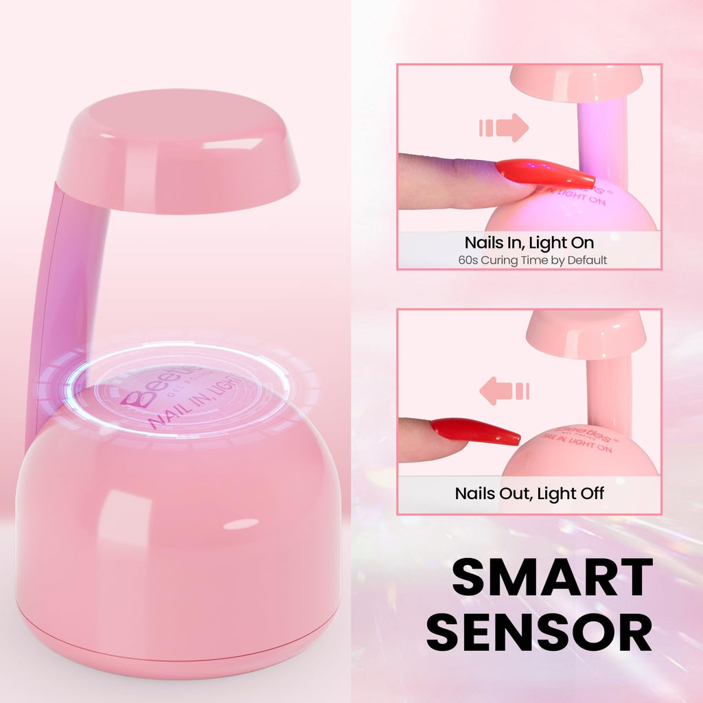 Beetles Mini UV Light for Gel Nails – Small Flash Cure Lamp with Smart Sensor | Pink