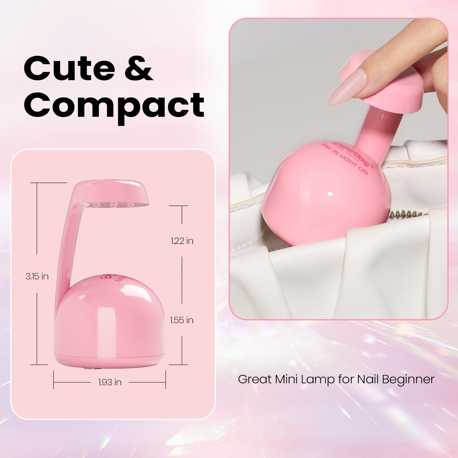 Beetles Mini UV Light for Gel Nails – Small Flash Cure Lamp with Smart Sensor | Pink
