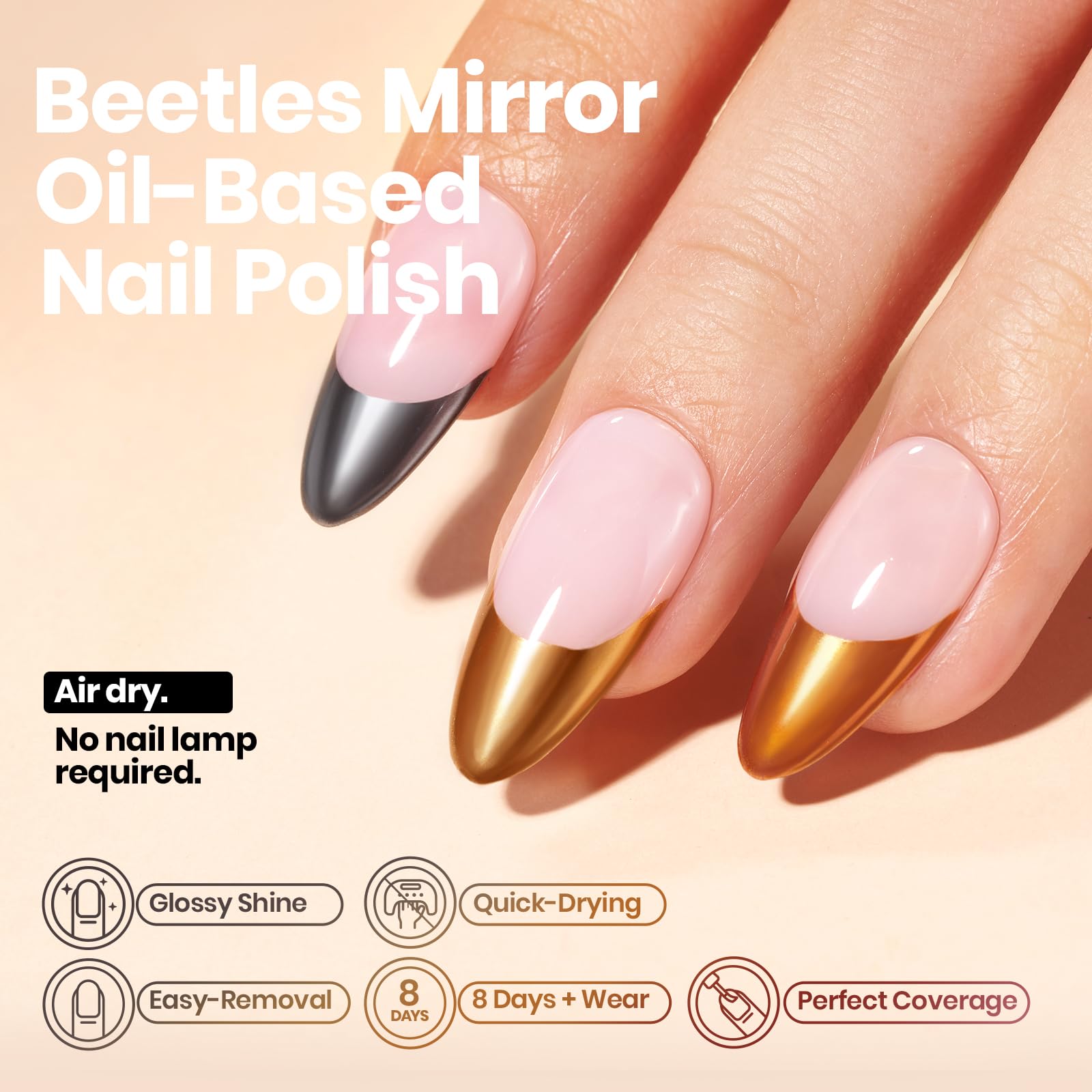 Beetles Mirror Nail Polish Set – Metallic Muse: 6 Colors, High-Gloss Chrome, Quick-Dry