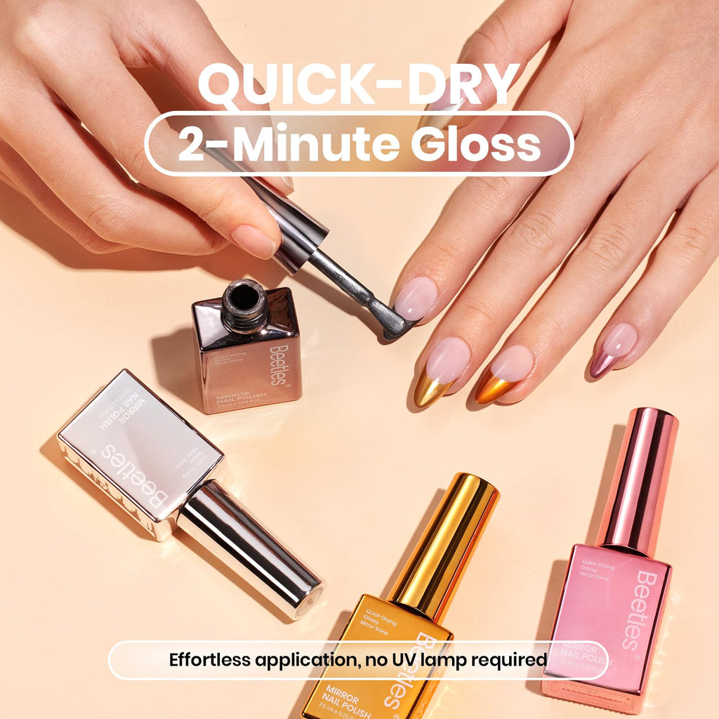 Beetles Mirror Nail Polish Set – Metallic Muse: 6 Colors, High-Gloss Chrome, Quick-Dry