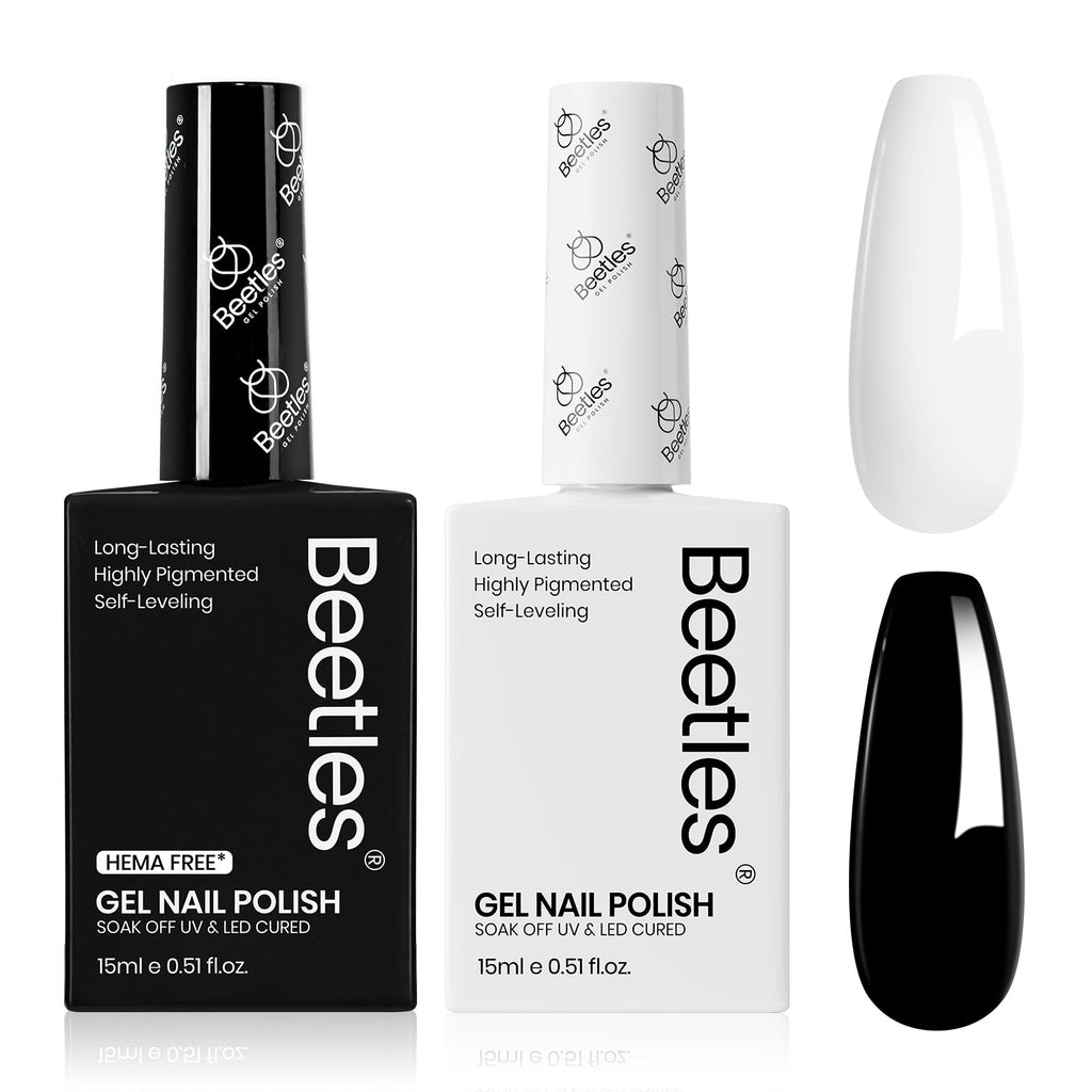 Beetles Black and White Gel Polish – HEMA-Free Monochrome Set, 2x15ml