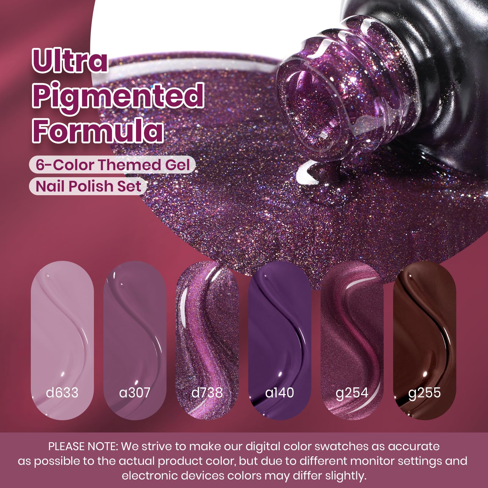 Beetles Purple Gel Nail Polish Set – 6 Colors (Muse of Midnight) | Cat Eye Glitter, UV/LED, Soak Off