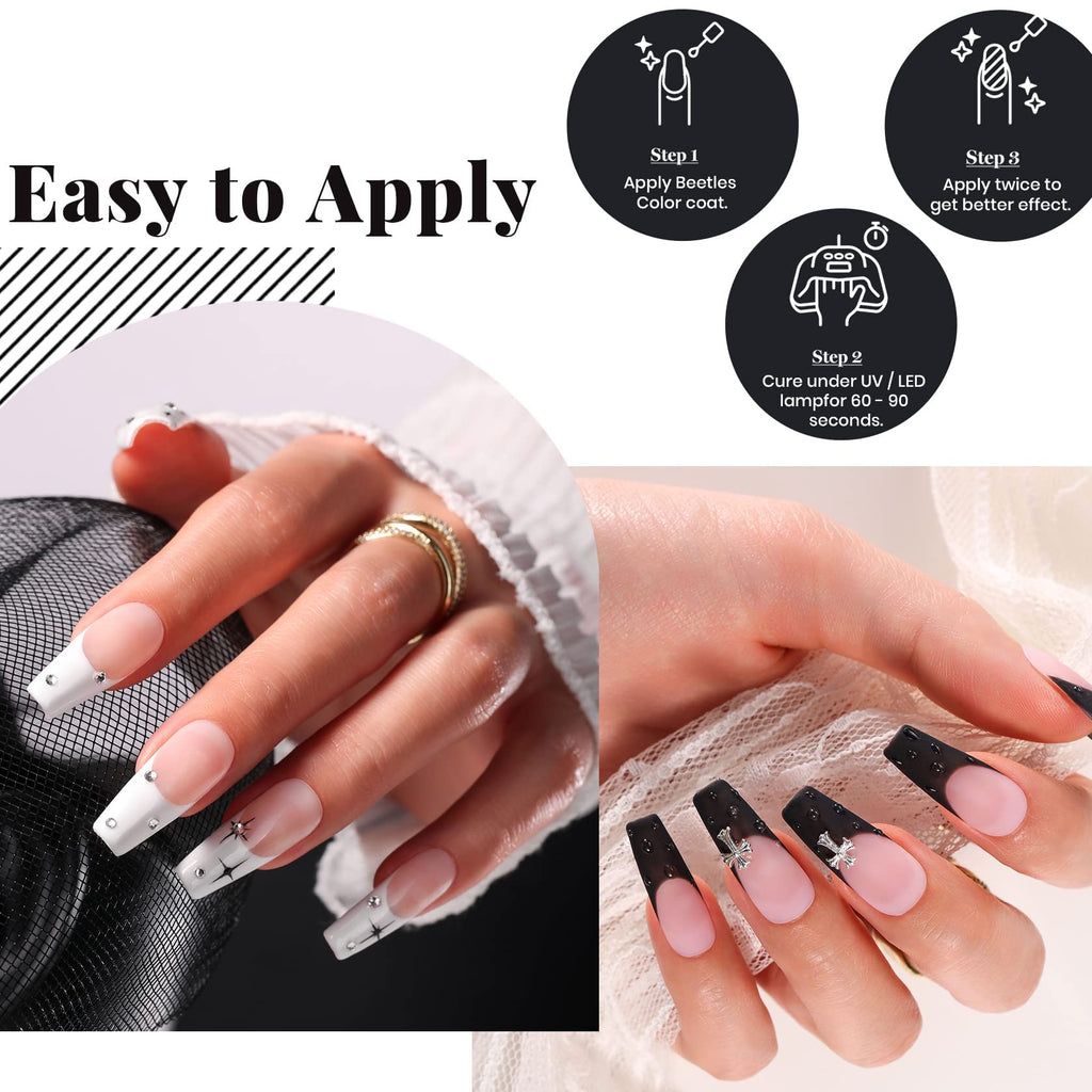 Beetles Black White Gel Polish Set - 2 x 15ml for DIY French Nails, Soak-Off, LED Curing