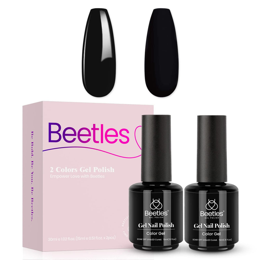 Beetles Black Gel Polish 2-Pack — 15ml Each | Pure Black Soak-Off UV Nail Polish, Long Nights Collection
