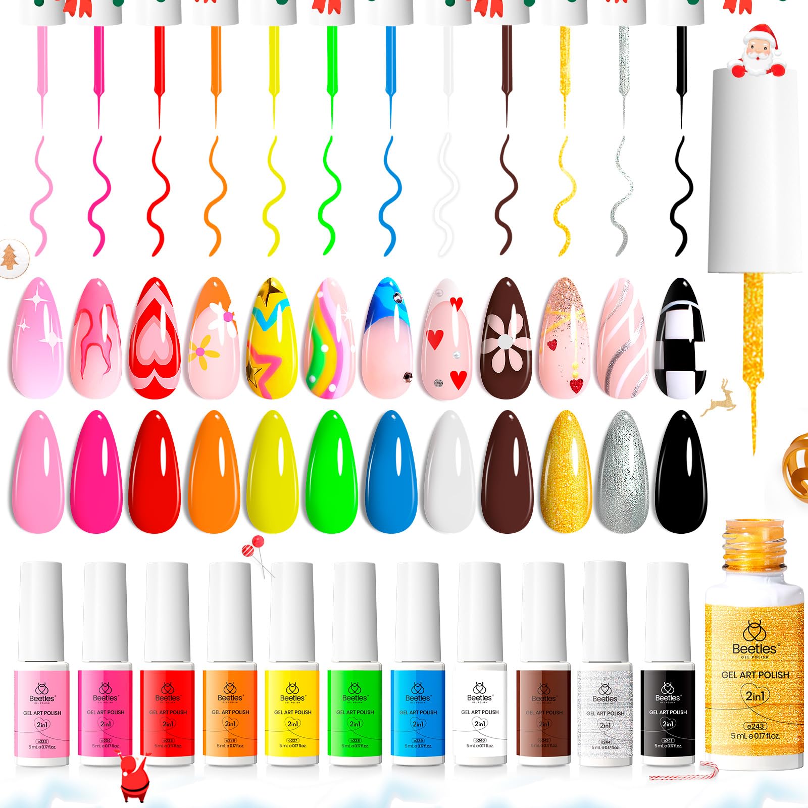 Beetles Nail Art Polish Set – 12 Colors 2-in-1 Gel Nail Polish & Liner