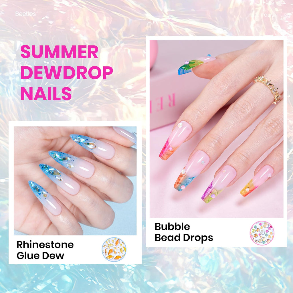Beetles Jelly Gel Nail Polish Set – 20 Neon Cat Eye Glitter Gels + Builder Gel, Rhinestone Glue & Nail Art Kit