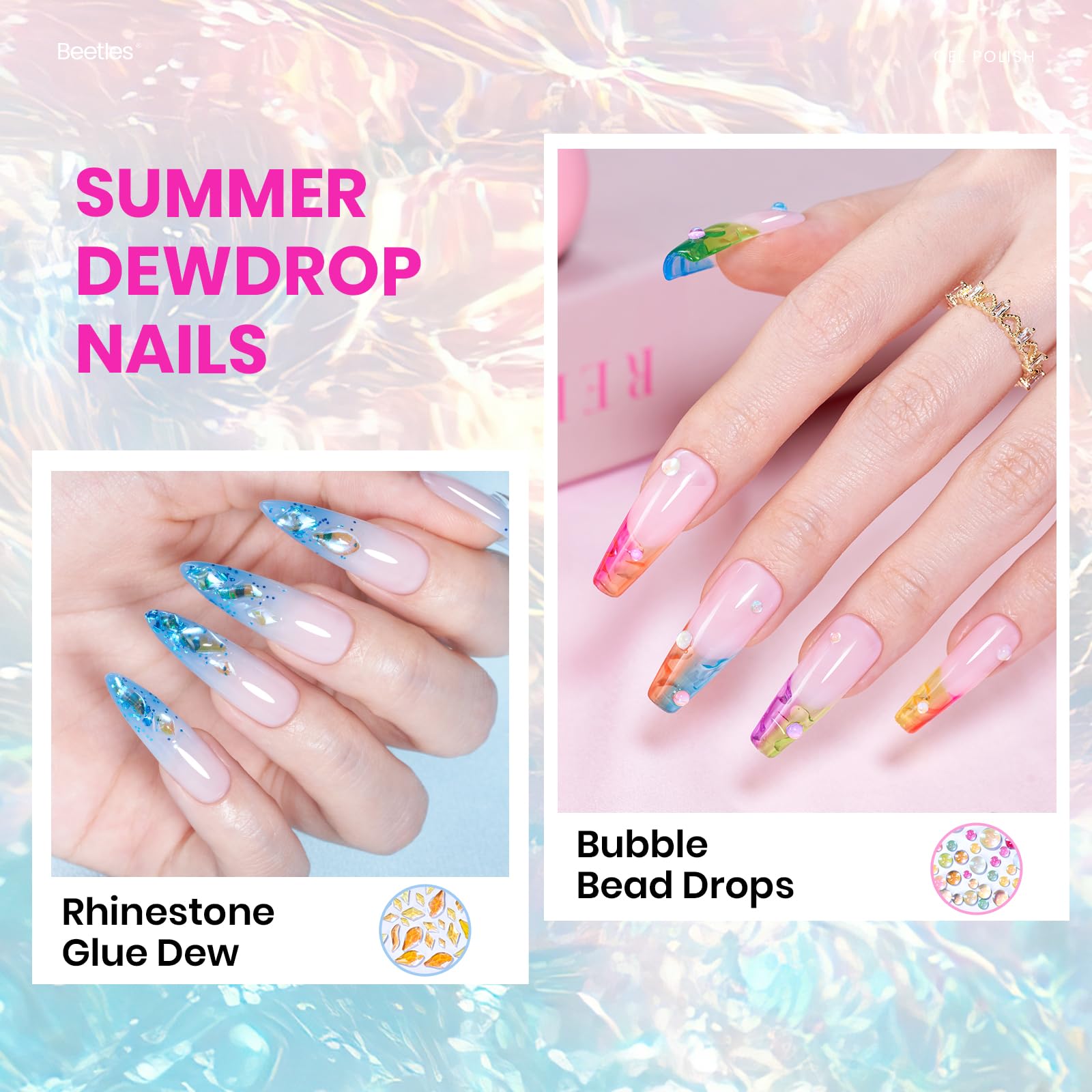 Beetles Jelly Gel Nail Polish Set – 20 Neon Cat Eye Glitter Gels + Builder Gel, Rhinestone Glue & Nail Art Kit