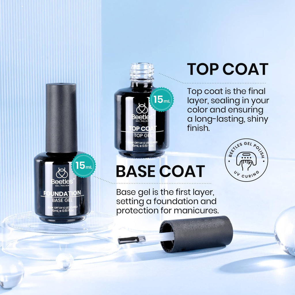 Beetles Base Coat & Top Coat Kit with Nail Dehydrator & Primer – HEMA-Free, Acid-Free Nail Prep