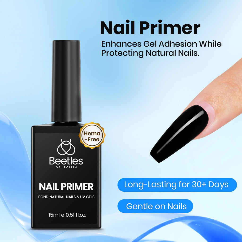 Beetles Gel Polish 4-Piece Base Coat, Top Coat, Dehydrator & Primer Set – Acid-Free & HEMA-Free Bond