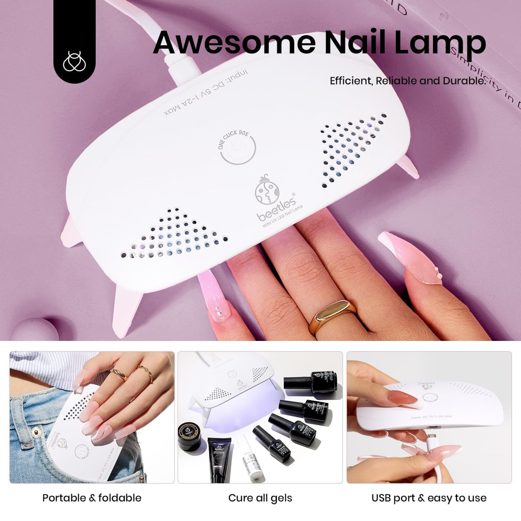 Beetles Gel Polish Nail Extension Kit with Mini UV Lamp – Frosted Grape, 6 Colors