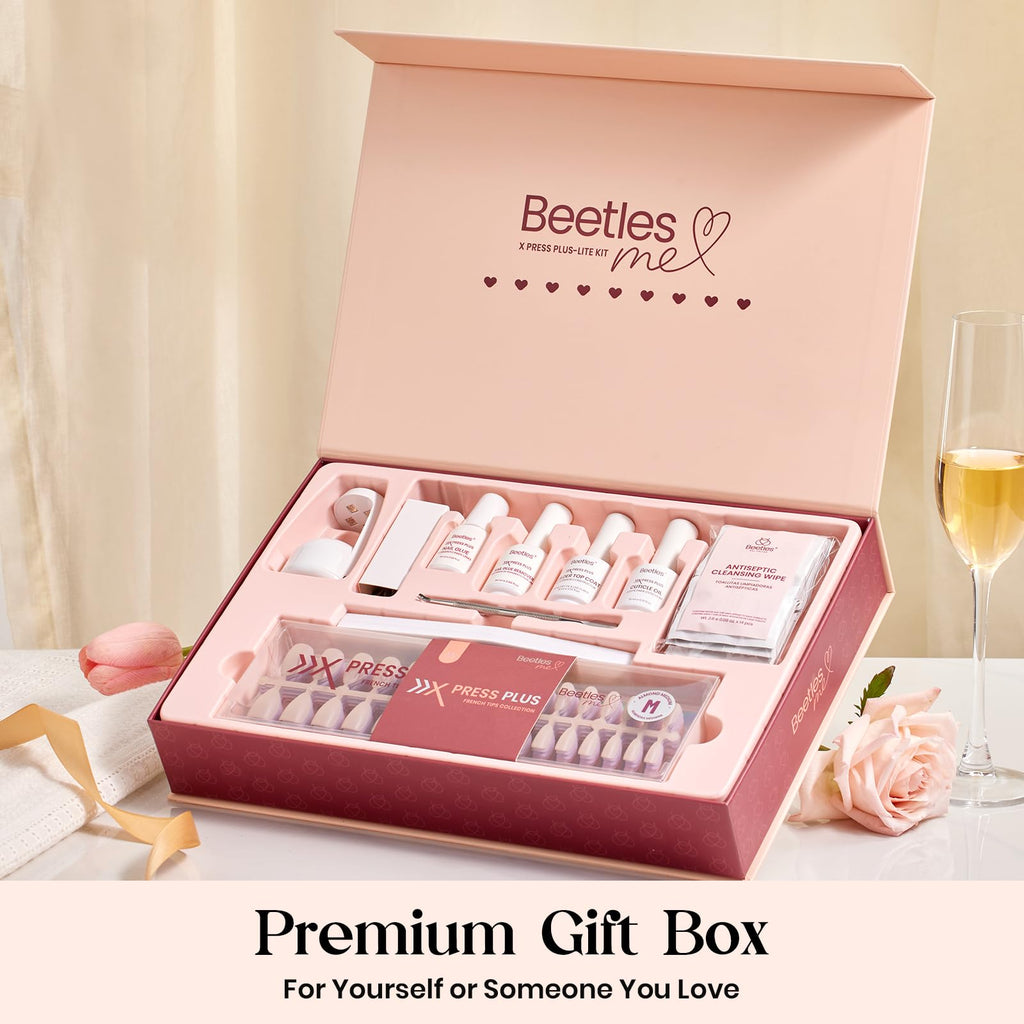 Beetles X Press Cat Eye Nails Kit - 7 Colors Nude Cat Eye Press On Nails Medium Almond | 224Pcs 16 Sizes All-in-One Kit With Nail Glue, Remover, Builder Top Coat, Nail Lamp