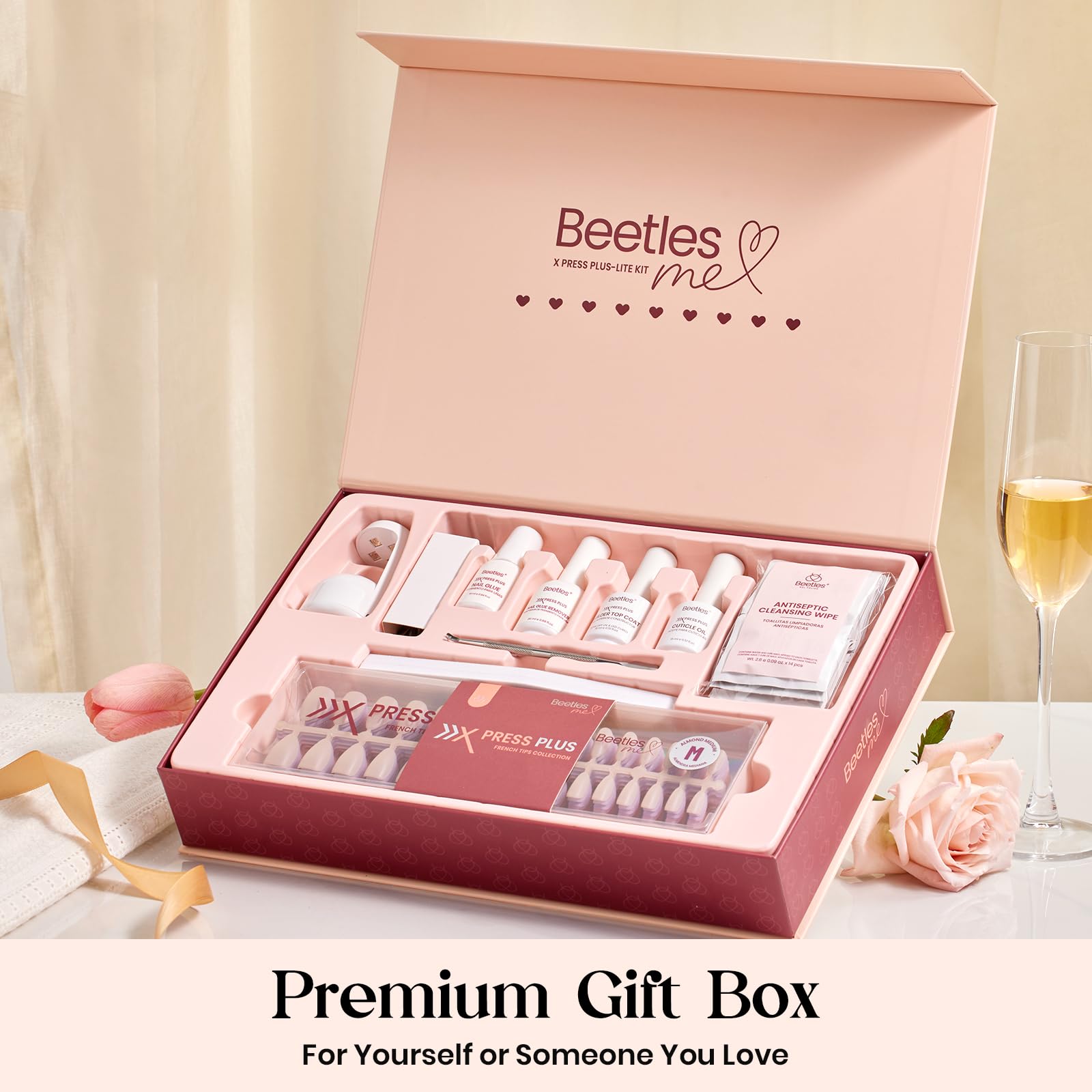Beetles X Press Cat Eye Nails Kit - 7 Colors Nude Cat Eye Press On Nails Medium Almond | 224Pcs 16 Sizes All-in-One Kit With Nail Glue, Remover, Builder Top Coat, Nail Lamp