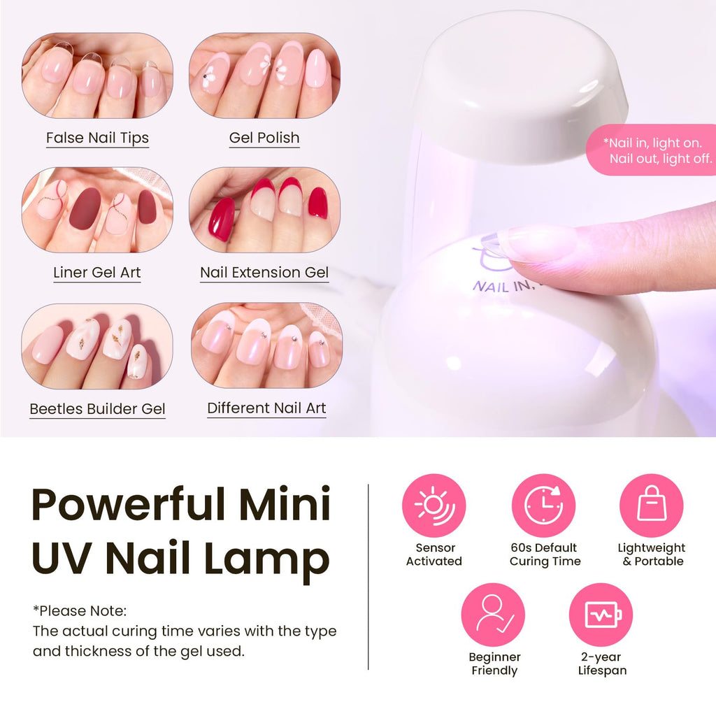 Beetles Tipex Instant Apex Nail Tips Kit – 224 Tips, Oval Short, 16 Sizes, Mini UV Lamp