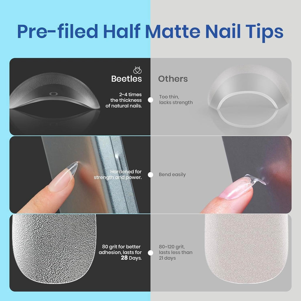Beetles Gel Nail Kit Coffin 504Pcs – 5-in-1 Base Gel + UV LED Lamp for DIY Nails