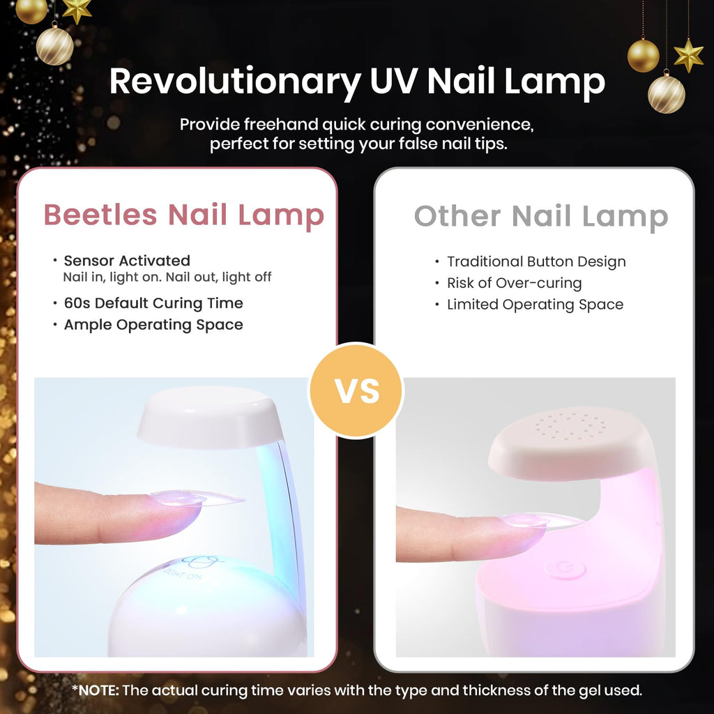 Beetles Gel Nail Kit Short Almond Gift Spree – 576Pcs Tips, Dehydrator & Primer + Mini Lamp