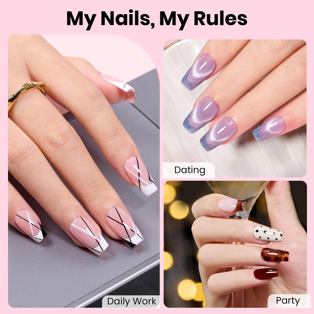 Beetles Gel Nail Kit Flat-X Coffin Short 320pcs | DIY Nail Extensions with Glue Gel, Base & Top Coat, Mini Lamp
