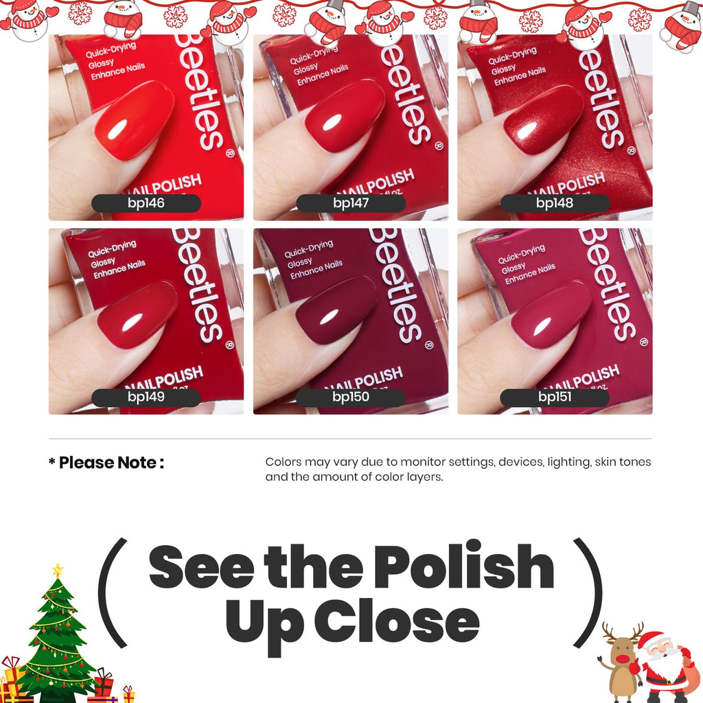 Beetles Red Nail Polish Set Blazing Rose – 6-Color Quick-Dry Glossy Nails