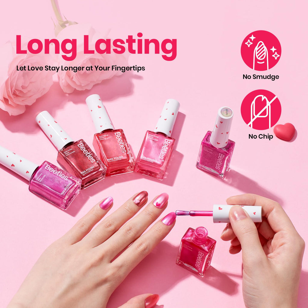 Beetles Pink Nail Polish Set – Hearts Aflutter (6 Colors): Quick Dry, Long-Lasting Glitter & Pearl Finish