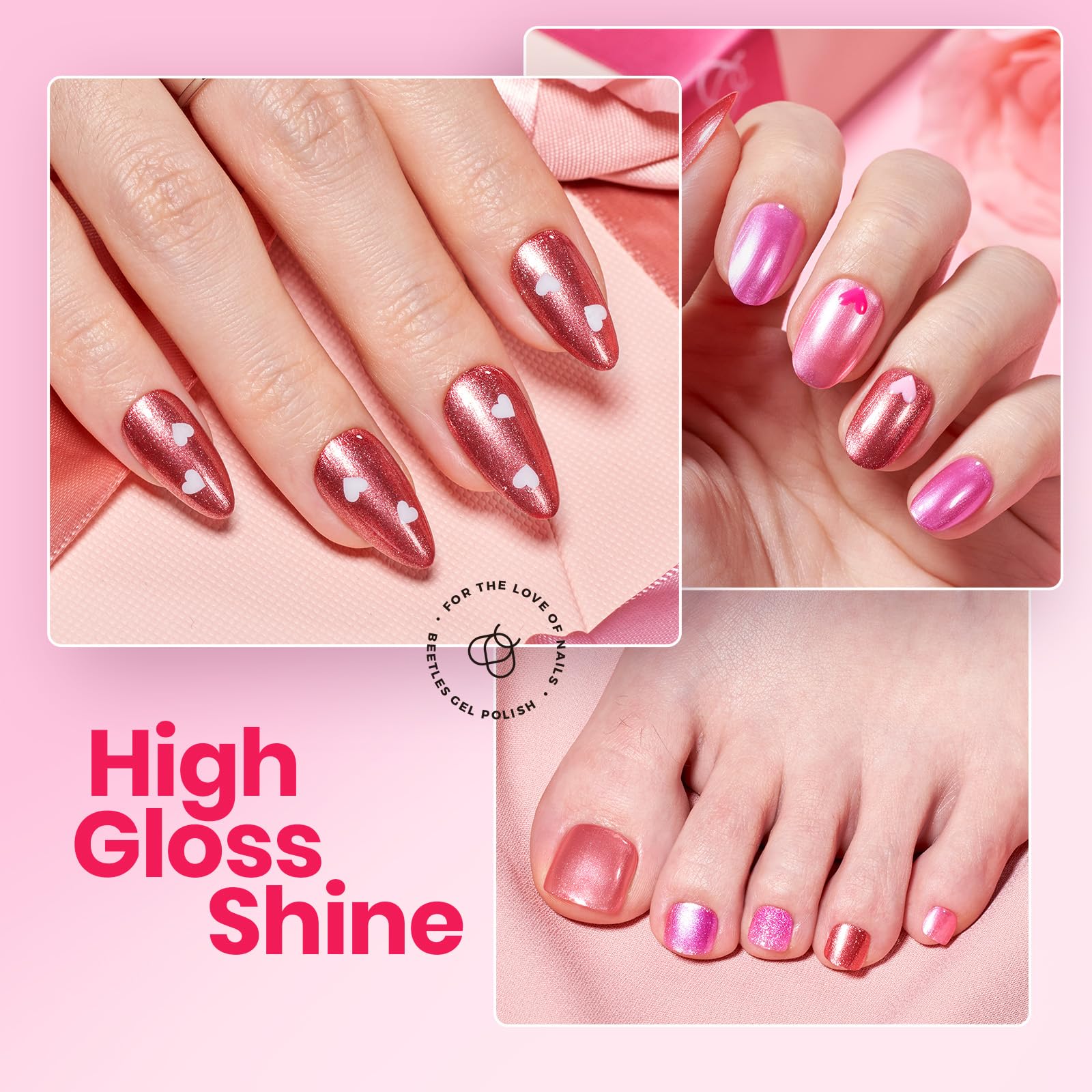 Beetles Pink Nail Polish Set – Hearts Aflutter (6 Colors): Quick Dry, Long-Lasting Glitter & Pearl Finish