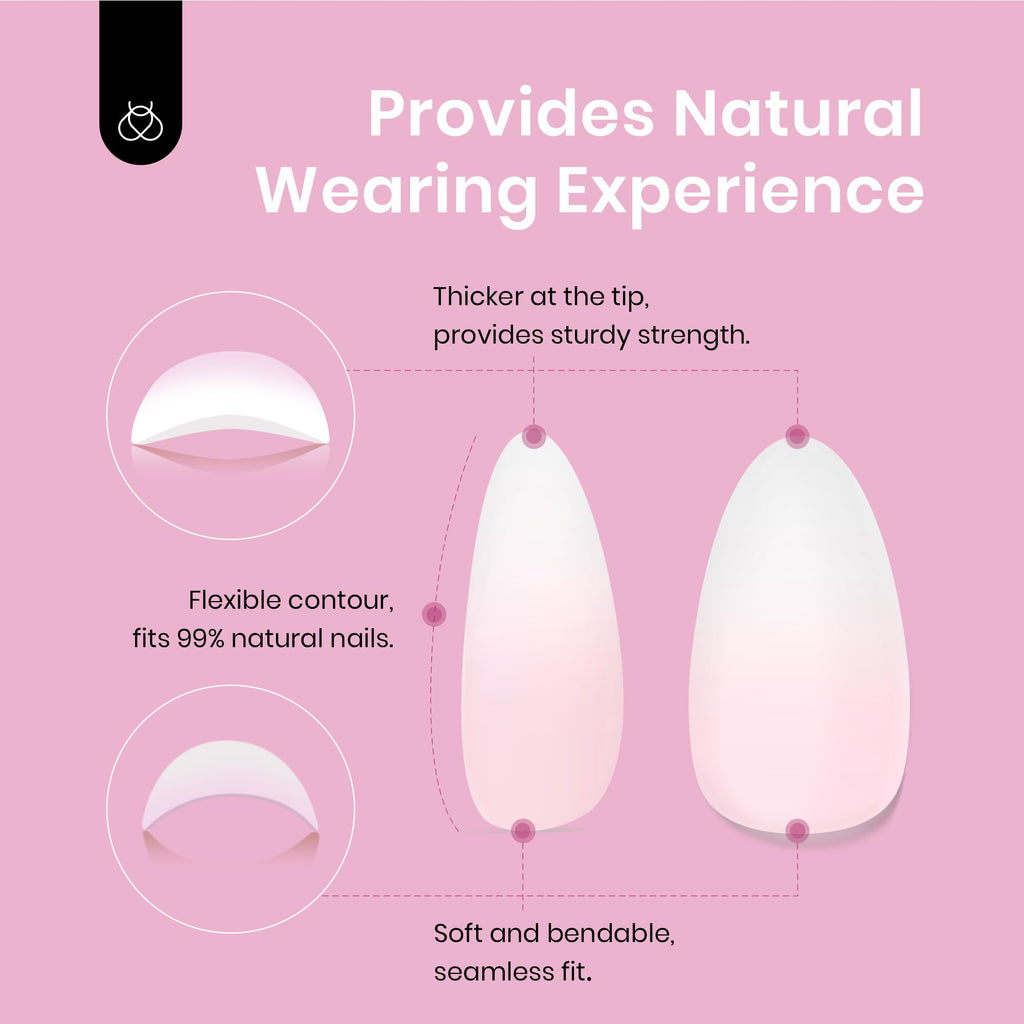 Beetles French Tip Press On Nails Ombre Pink Extra Short Almond 224 Pcs 16 Sizes 4 in 1 Kit