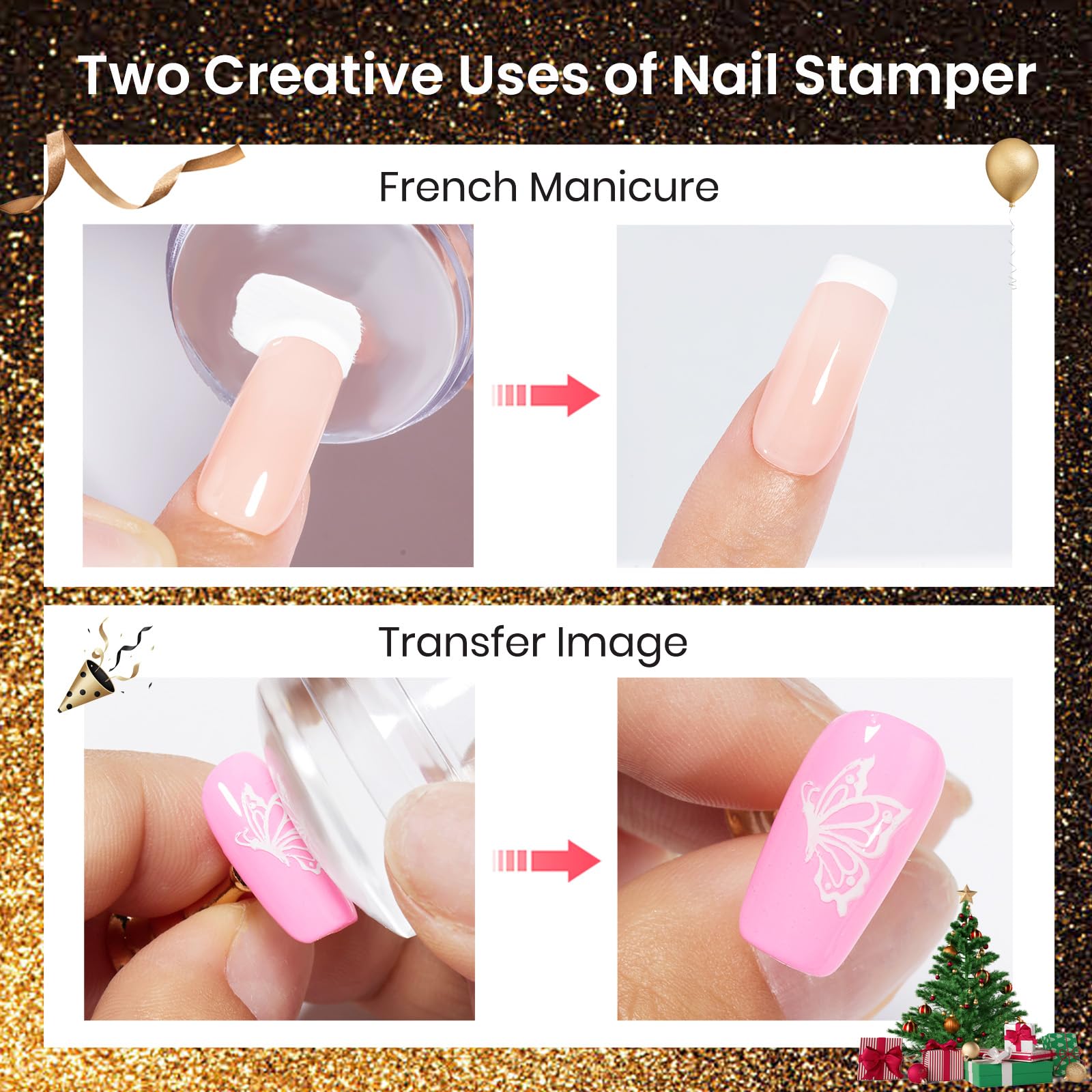 Beetles Nail Stamp Gel Kit – 16Pcs French Tip Set, 8 Colors, 5 Plates, Latex & Short Stamper
