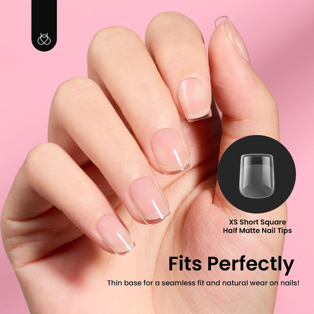 Beetles Gel Nail Tips 288Pcs – Extra Short Square Half Matte Etch-X for Fast DIY Extensions