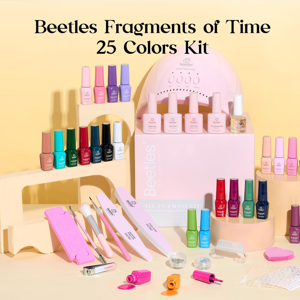 Beetles Gel Nail Polish Kit with UV Light — 25 Colors, 28 Tools, Base & Top Coats