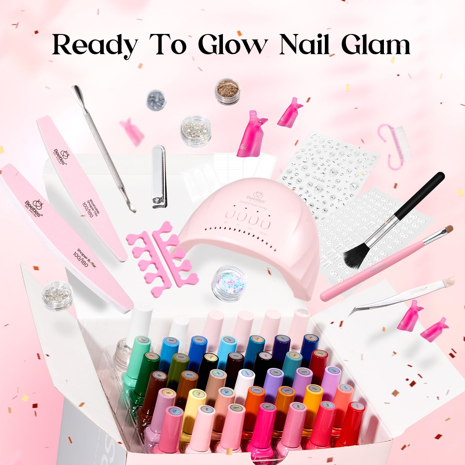 Beetles Gel Nail Polish Kit with UV Light – 68-Piece Mood Mosaic Set, 35 Colors, Base/Top/Matte/Glitter, LED Lamp & Tools