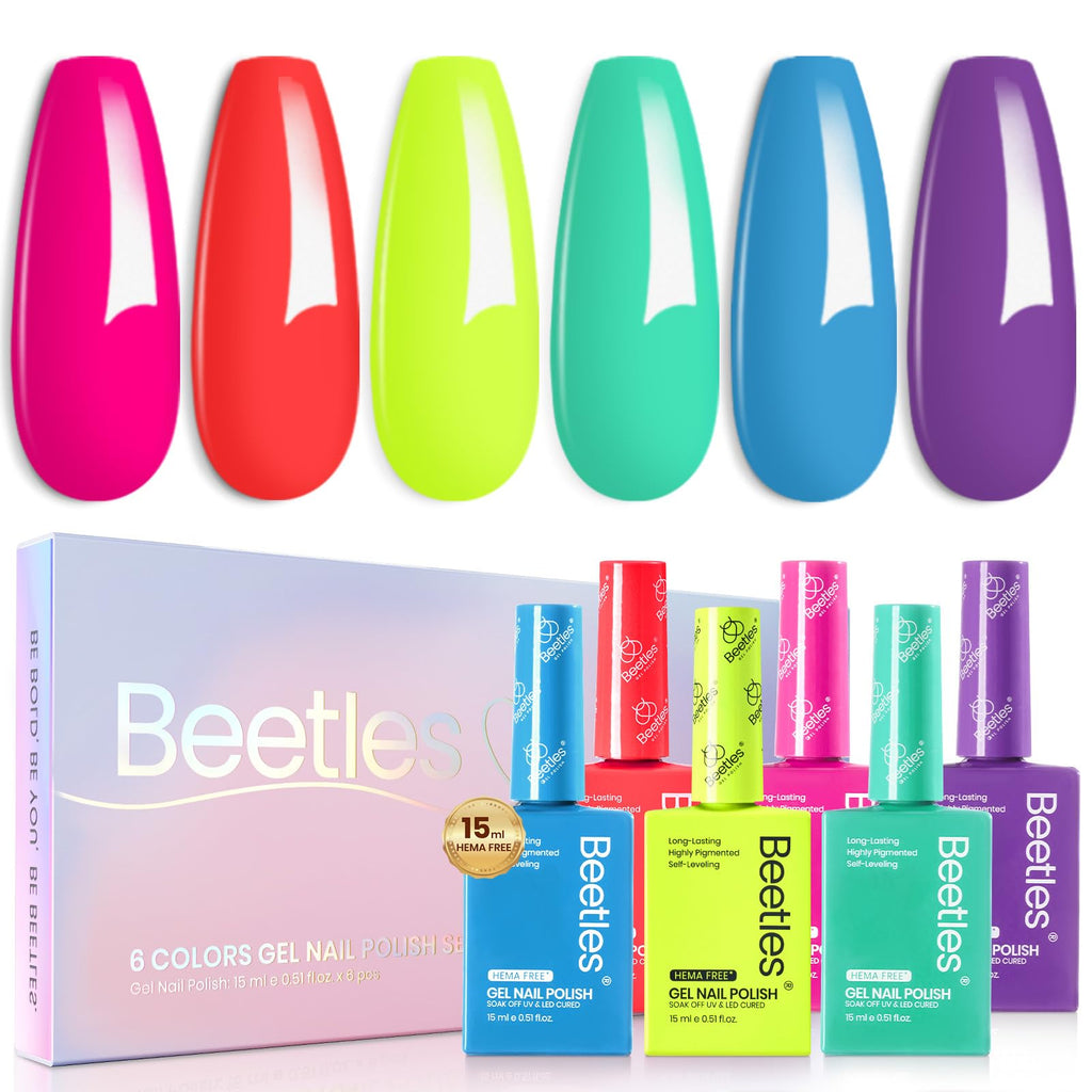 Beetles Gel Polish Neon Bubbles - 6 Colors Hema-Free 15ml Set for DIY Nails