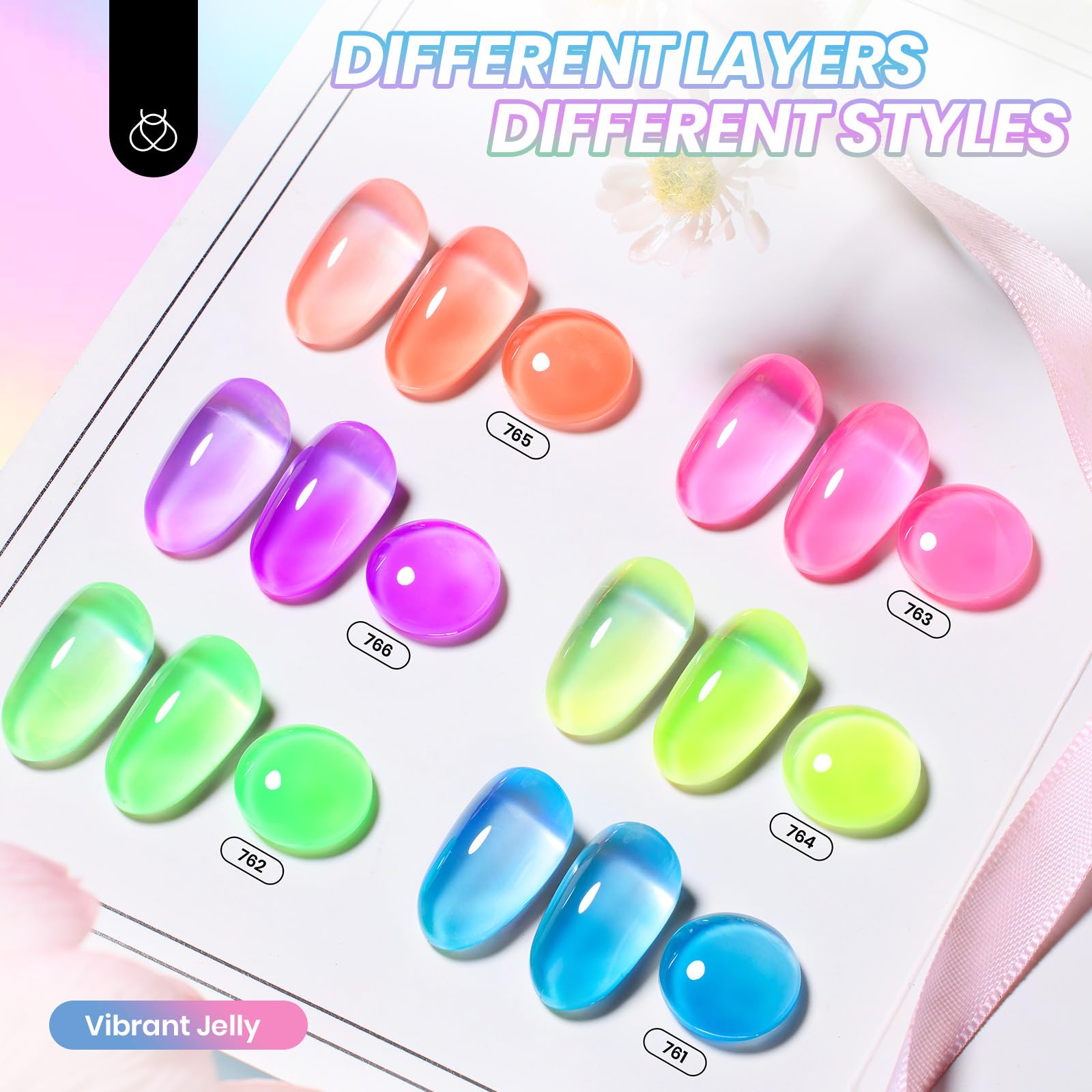 Beetles Neon Gel Nail Polish Set — 6 Jelly Neon Colors (7.5ml) UV Soak-Off