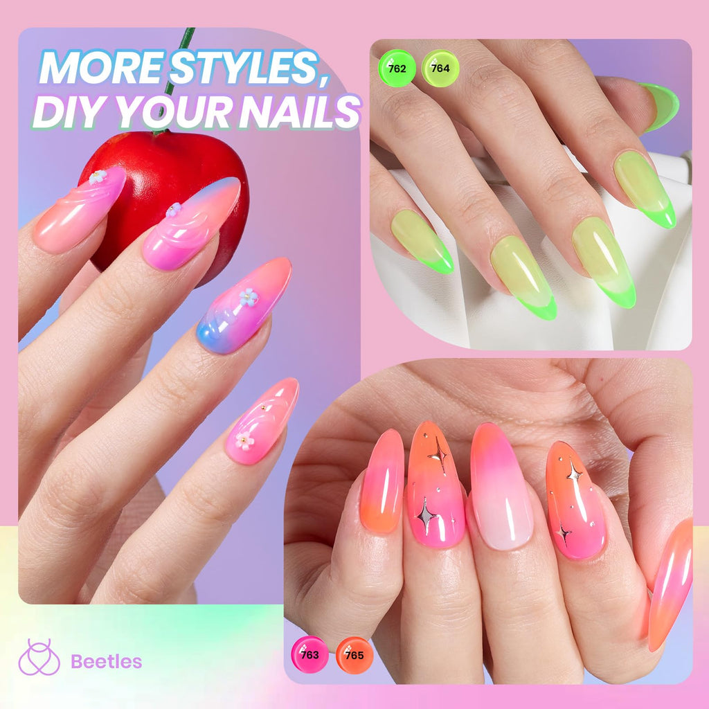 Beetles Neon Gel Nail Polish Set — 6 Jelly Neon Colors (7.5ml) UV Soak-Off