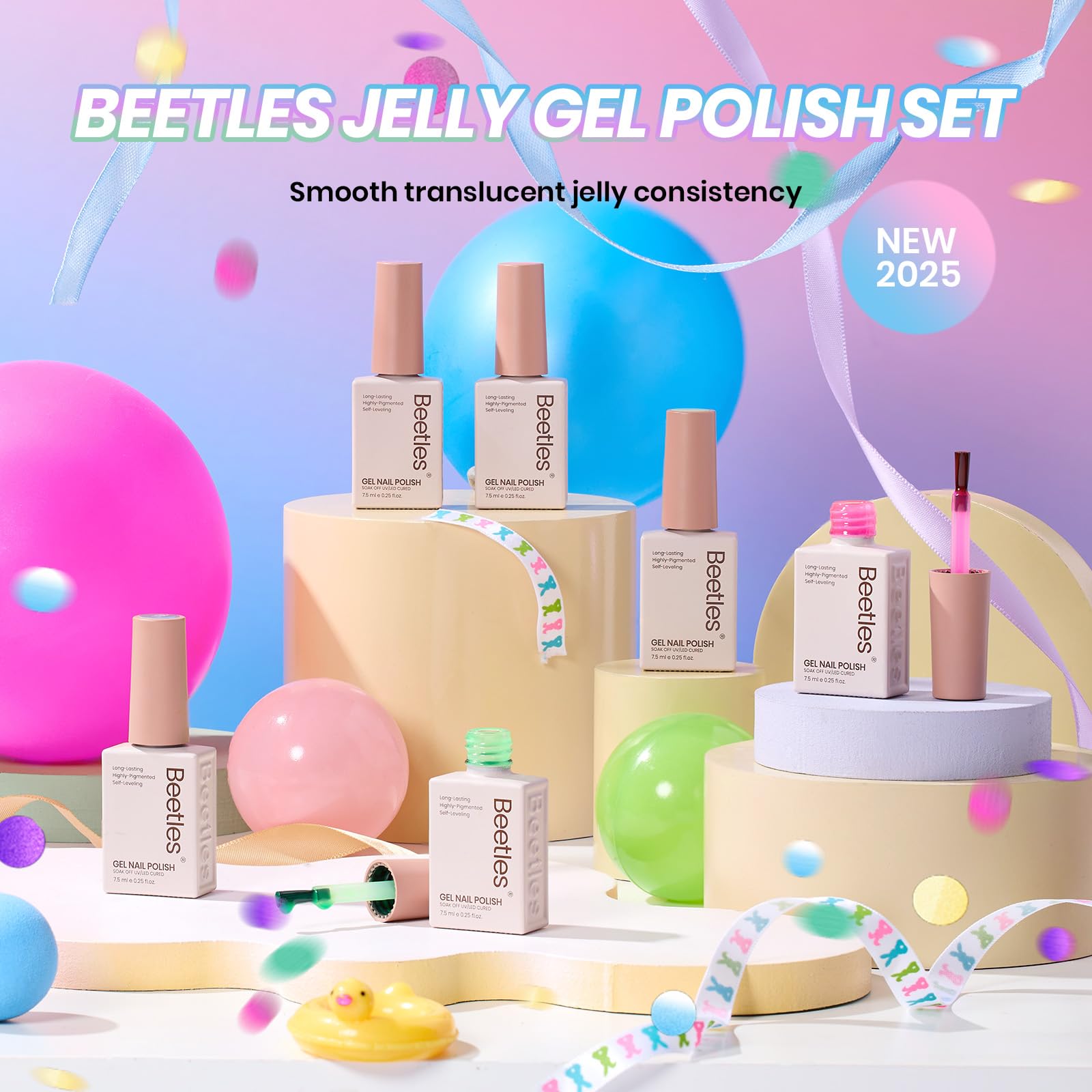 Beetles Neon Gel Nail Polish Set — 6 Jelly Neon Colors (7.5ml) UV Soak-Off