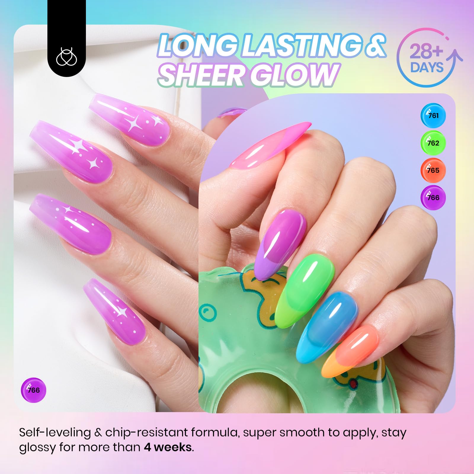 Beetles Neon Gel Nail Polish Set — 6 Jelly Neon Colors (7.5ml) UV Soak-Off