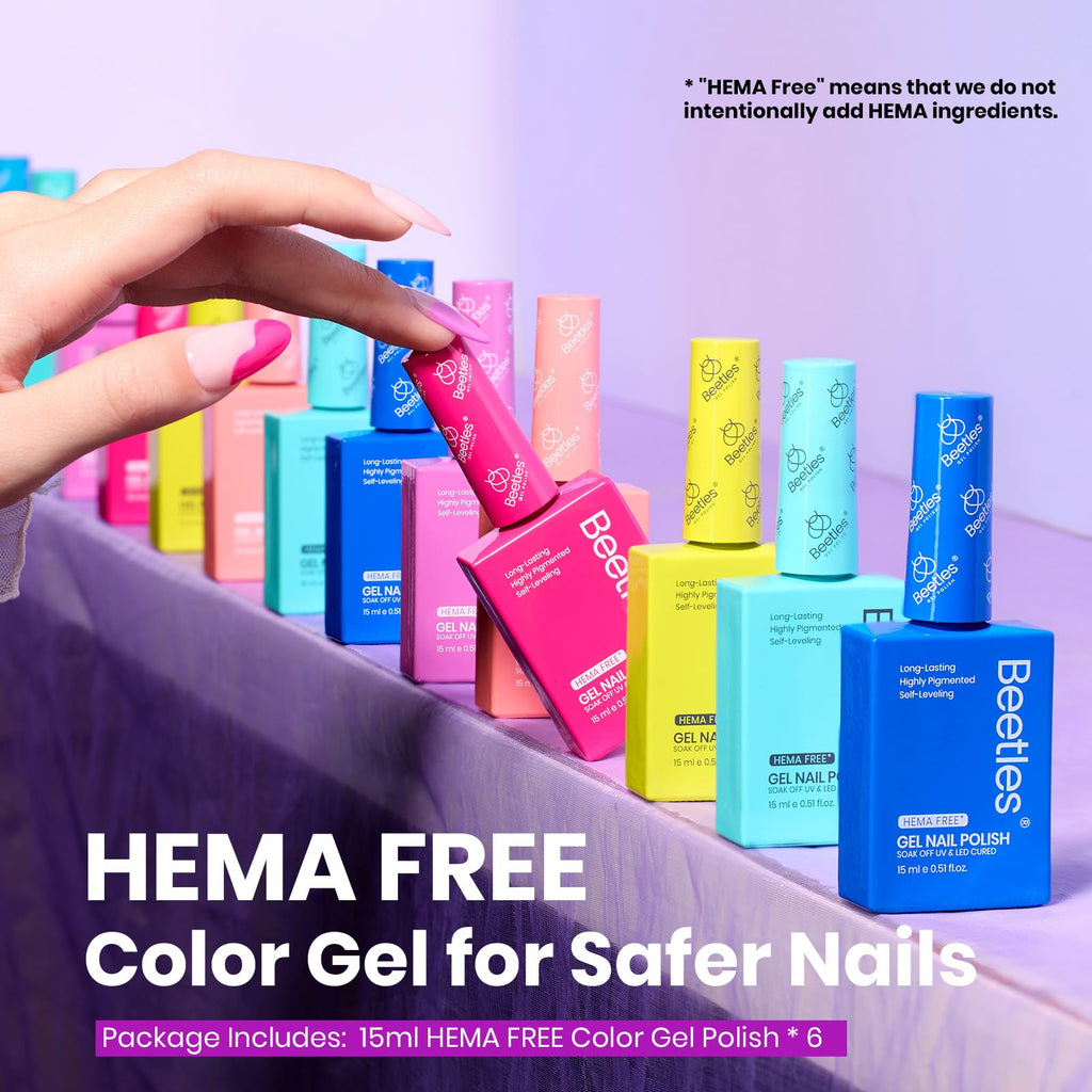 Beetles Spring Gel Nail Polish Set – 6 Neon Colors, Hema Free, 15ml | UV/LED Soak Off Gel Kit