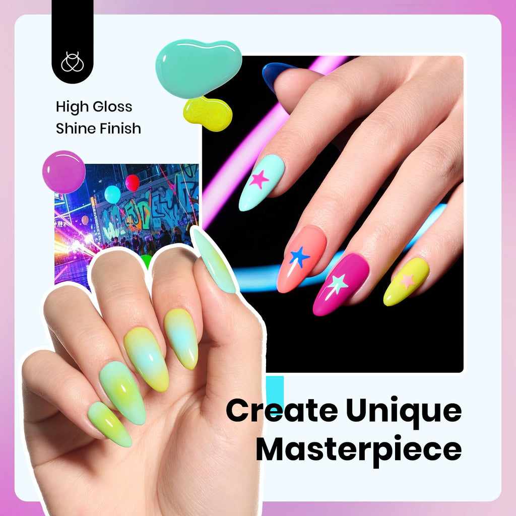 Beetles Spring Gel Nail Polish Set – 6 Neon Colors, Hema Free, 15ml | UV/LED Soak Off Gel Kit