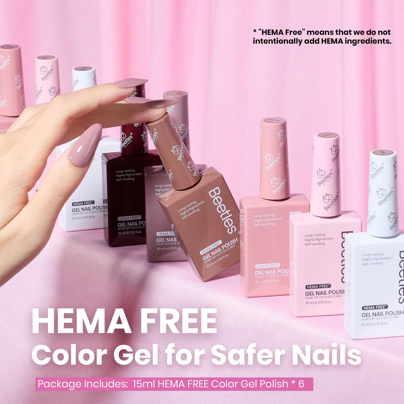 Beetles Neutral Gel Polish Set – 6 HEMA-Free Nude Brown Shades, Same-Color Bottle, Soak-Off UV/LED