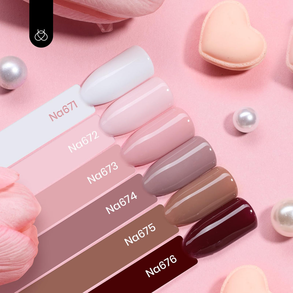 Beetles Neutral Gel Polish Set – 6 HEMA-Free Nude Brown Shades, Same-Color Bottle, Soak-Off UV/LED
