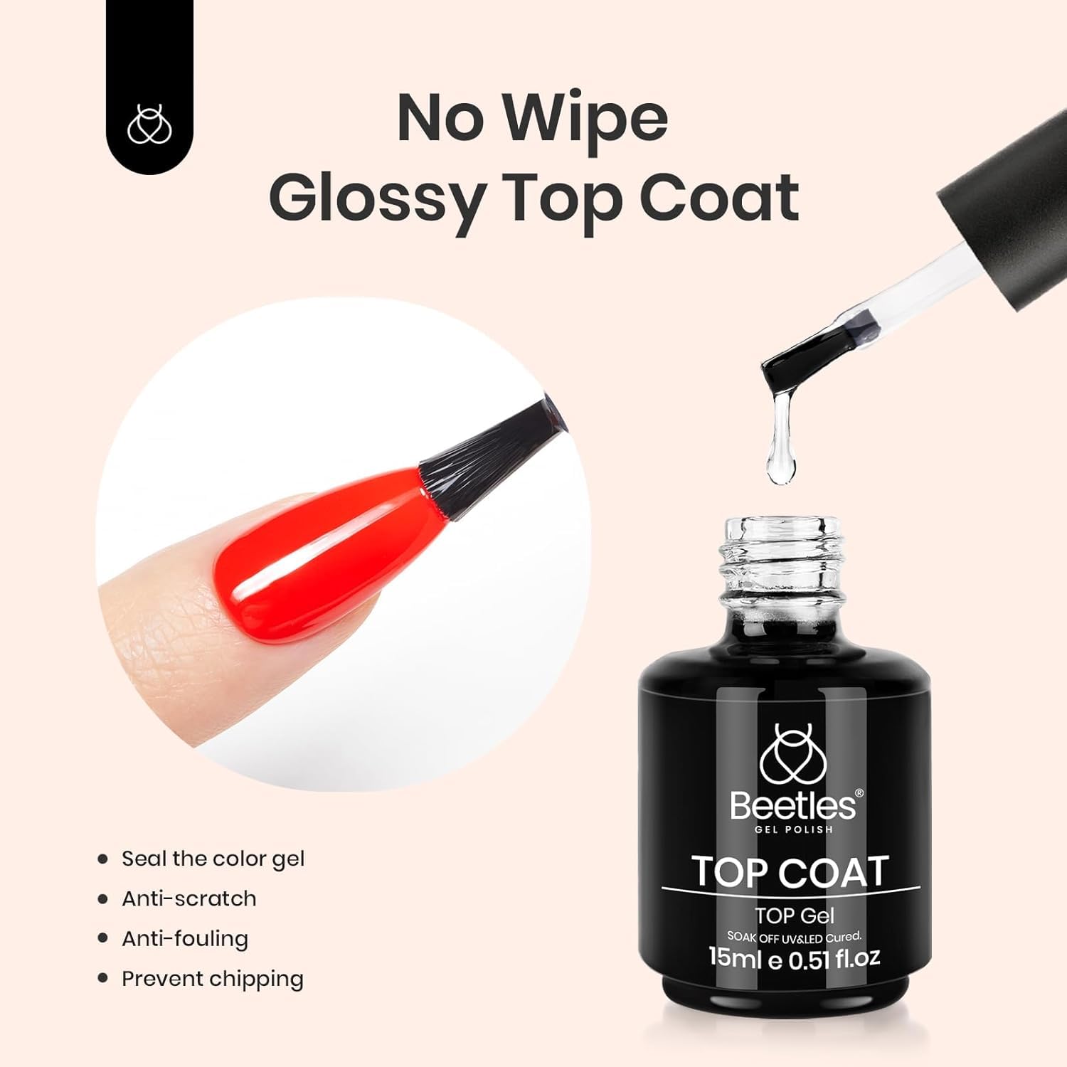 Beetles Matte Gel Top Coat No Wipe Set – 3x15ml Gel Nail Polish & Base Coat