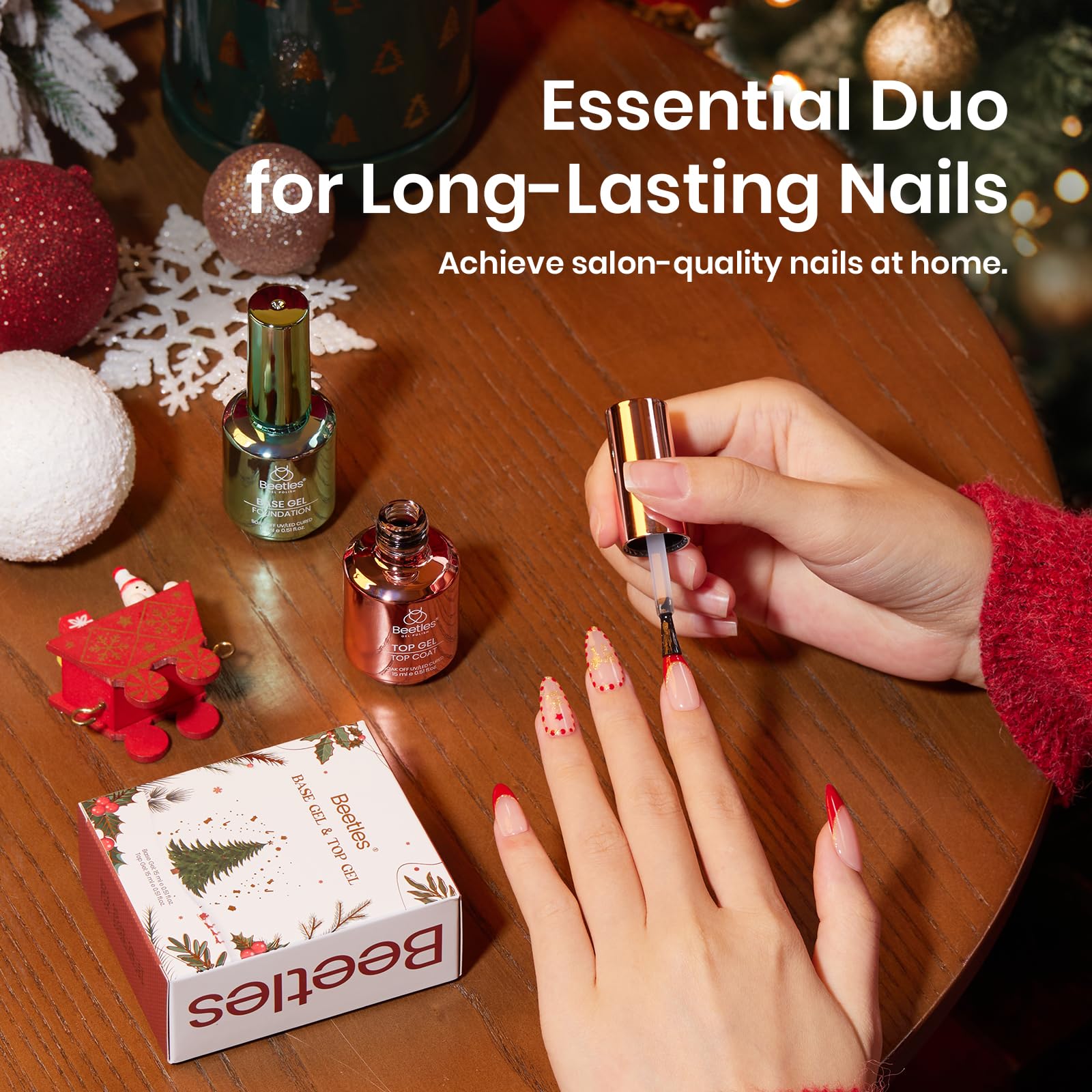 Beetles No Wipe Gel Top Coat & Base Coat Set – 15ml Each, Long-Lasting Shine