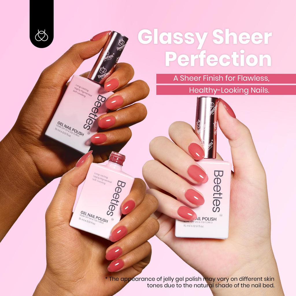 Beetles Nude Gel Nail Polish Set – 6 Hema-Free Jelly Colors, 15ml