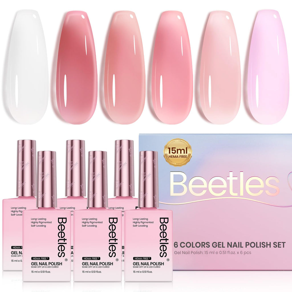 Beetles Nude Gel Nail Polish Set – 6 Hema-Free Jelly Colors, 15ml