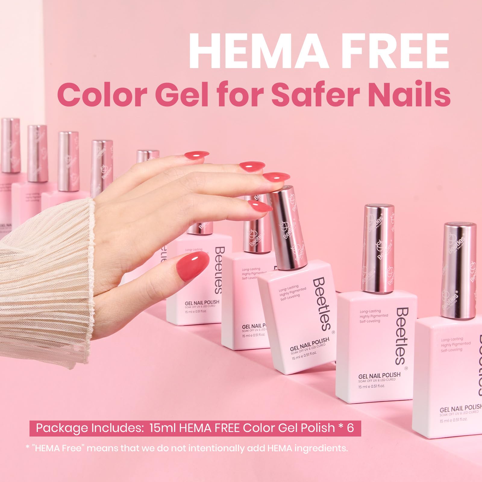 Beetles Nude Gel Nail Polish Set – 6 Hema-Free Jelly Colors, 15ml