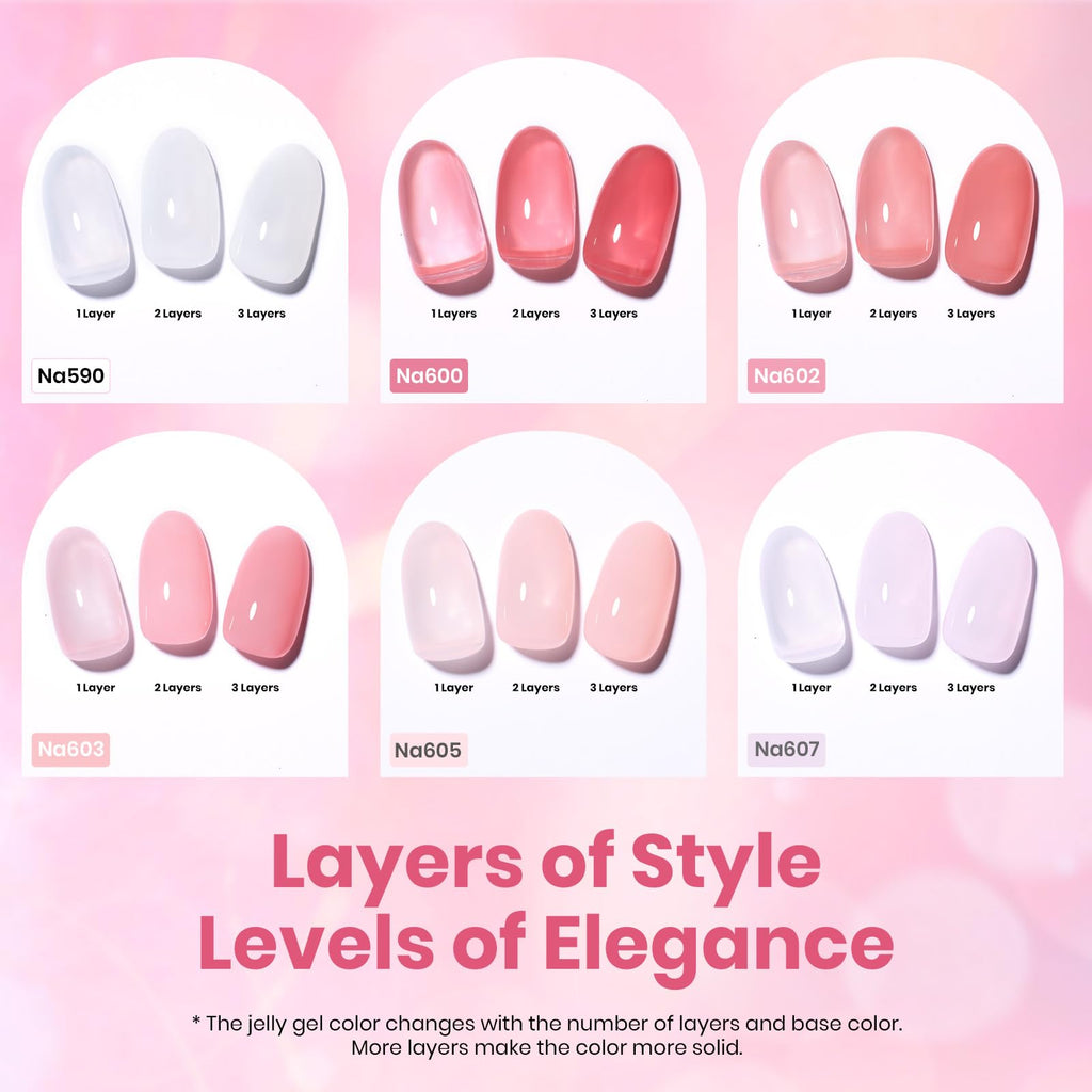 Beetles Nude Gel Nail Polish Set – 6 Hema-Free Jelly Colors, 15ml
