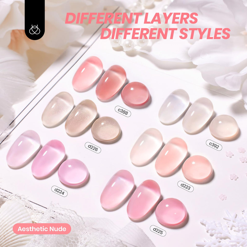 Beetles Nude Gel Nail Polish Set - 6 Nude Pink Jelly Shades (Soak-Off UV Gel)