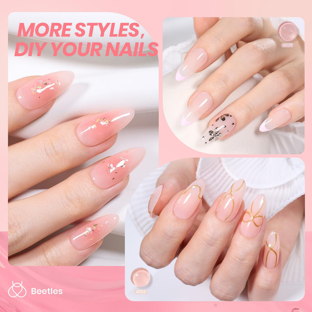 Beetles Nude Gel Nail Polish Set - 6 Nude Pink Jelly Shades (Soak-Off UV Gel)