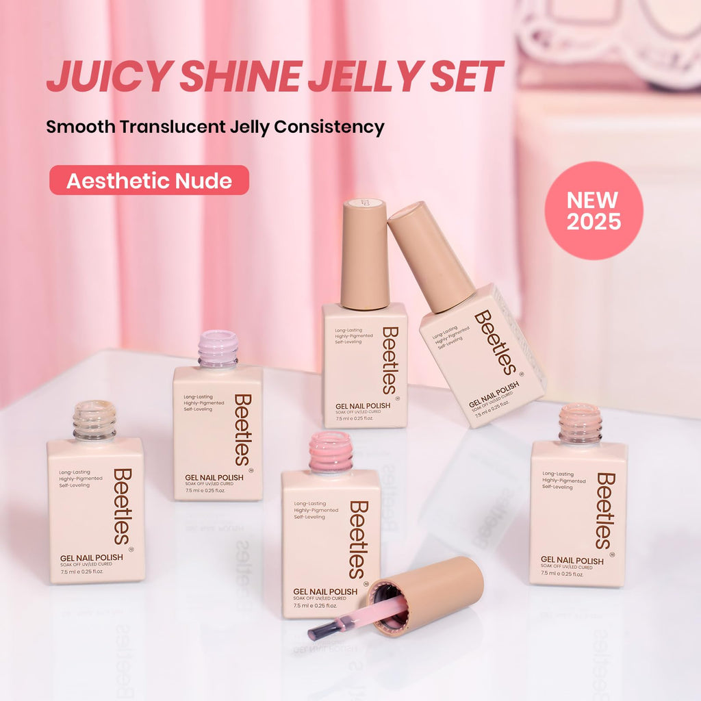 Beetles Nude Gel Nail Polish Set - 6 Nude Pink Jelly Shades (Soak-Off UV Gel)
