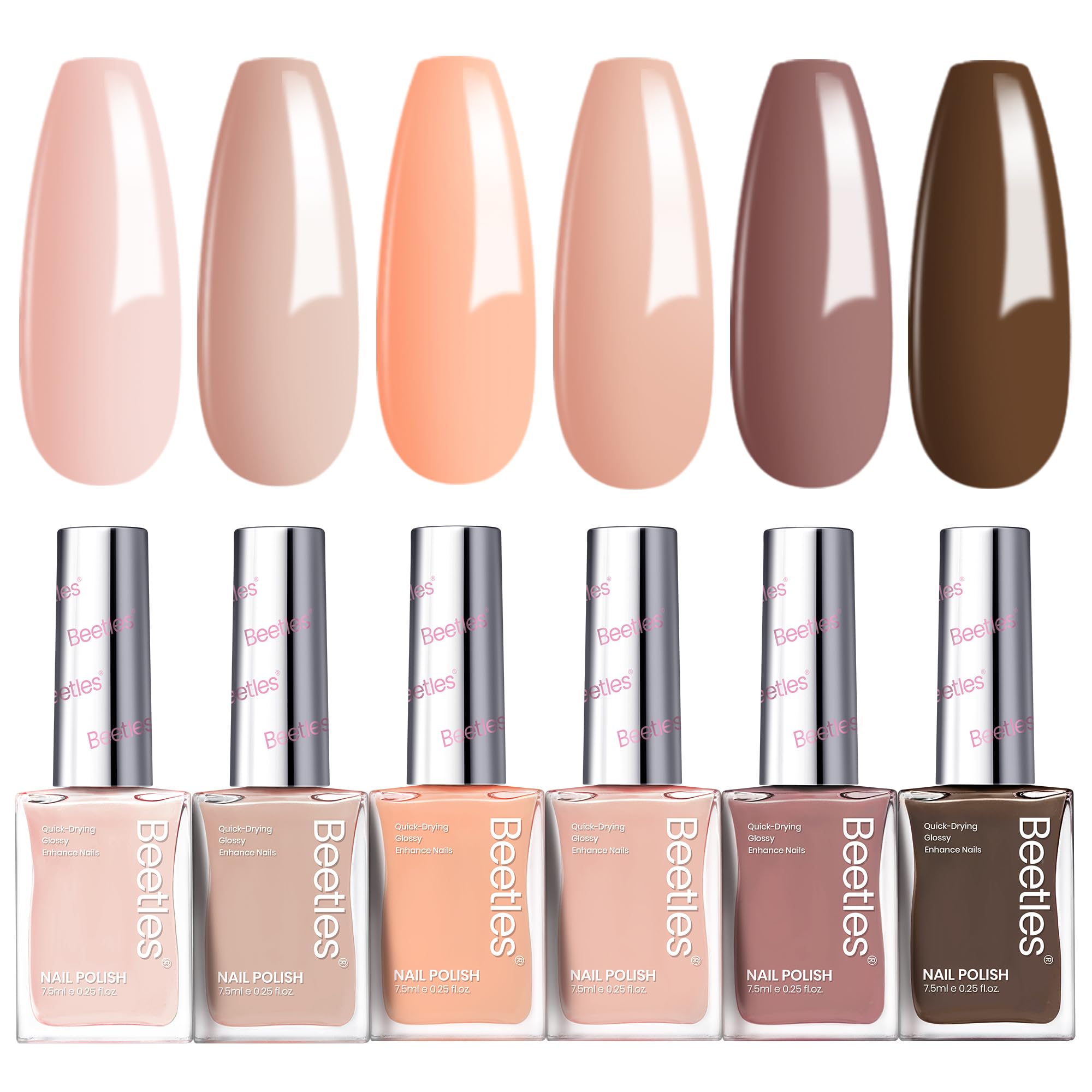 Beetles Nude Nail Polish Set (6 Pcs) – Quick-Dry Neutral Pink-Brown Shades | Salon-Quality, Coconut Mousse